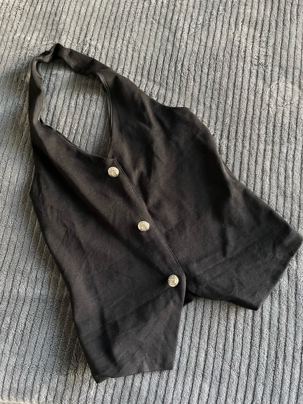 Sleeveless Black Halter Tank with Decorative Silver Buttons | Size Small